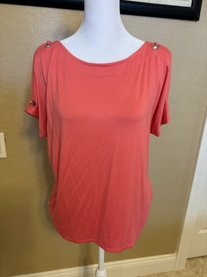 Cable And Gauge Coral Top With Shoulder Detail, Medium, NWT