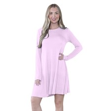 Womens Swing Dress Long Sleeve Ladies Plain Skater Stretch A Line Flare Mini Top