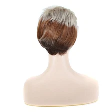 Brown White Short Curly Wig High Temperature Fiber Hair Wig With Bang