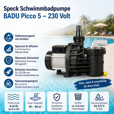 Speck BADU Picco 5 Poolpumpe Filterpumpe 4 m³/h selbstansaugend 230V für 30m³