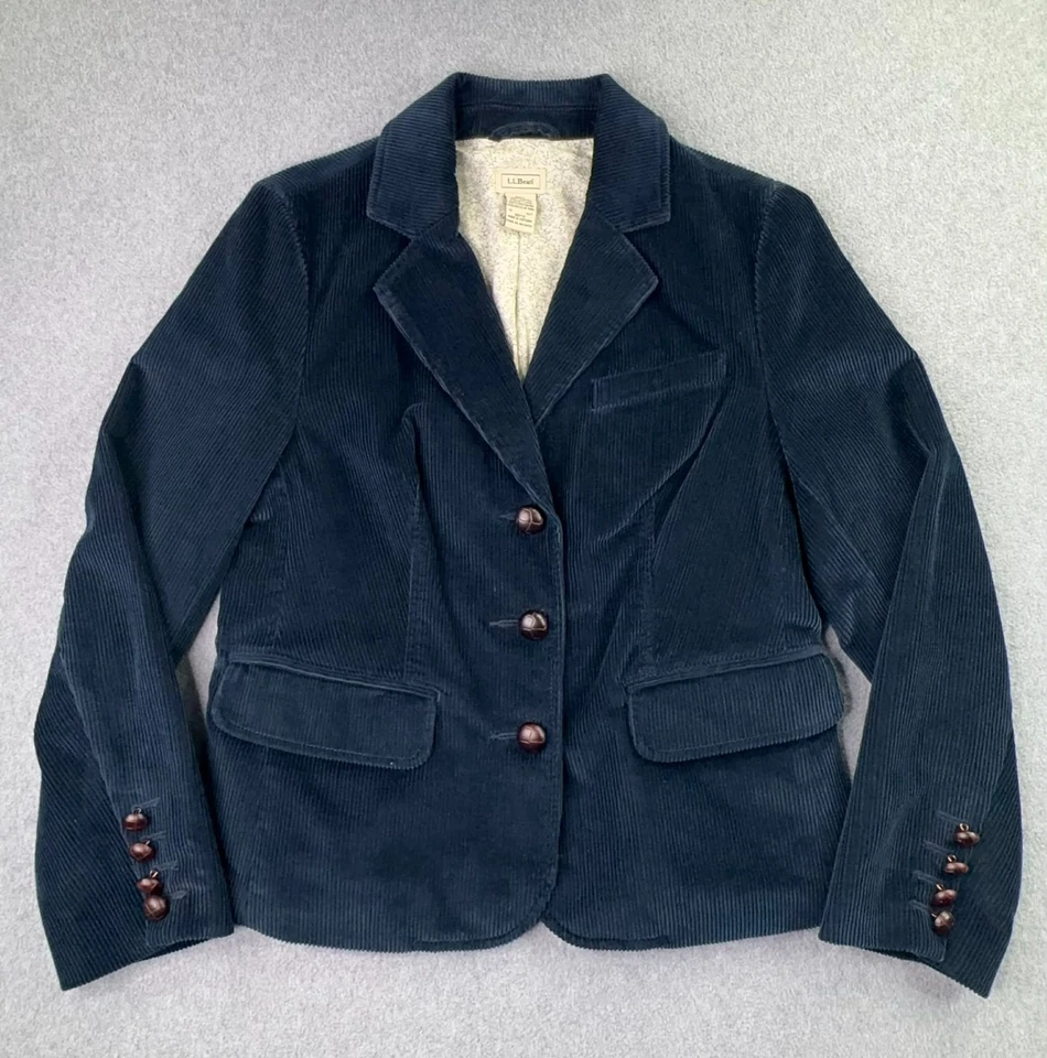 Chaqueta Blazer LL Bean Pana Para Mujer Talla 12 Petite Blue Academia Preppy Foto 3 de 4