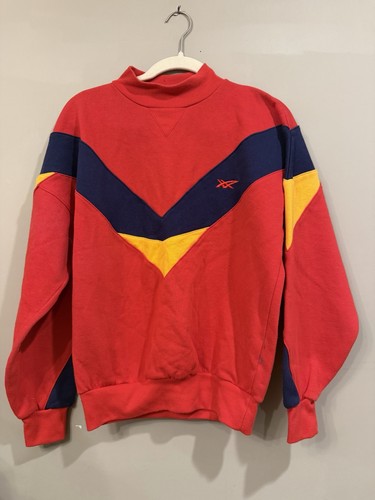 Asics, Vintage ASICS Red Colorblock Track Sweatshirt Medium Mock neck