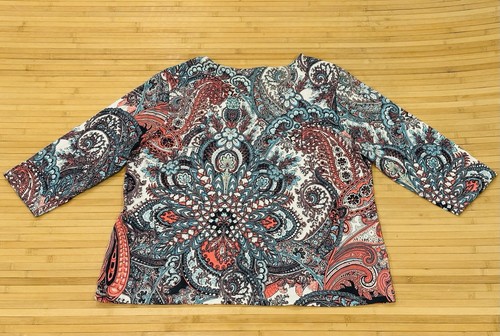 Chico's Women’s 3 XL Pullover Top Blouse Multi-Color Paisley 3/4 Sleeve - Picture 2 of 8