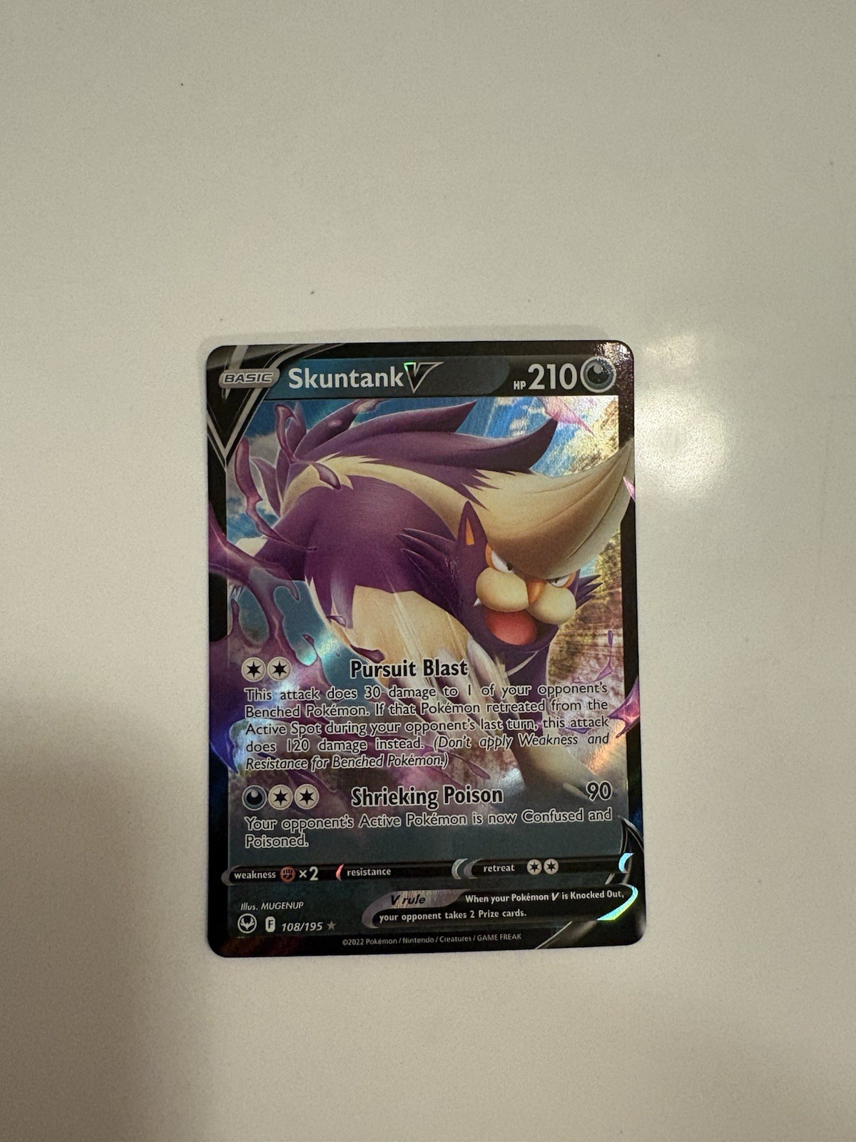 Pokemon TCG Skuntank V 108/195 Silver Tempest Holo NM
