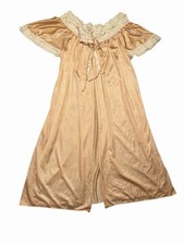 Vtg Shannon Lee Nightgown Dressing Gown Rayon 1970s Union USA Made Large Beige