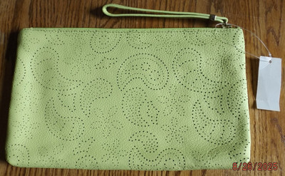 NWT New TALBOTS Bright Yellow Paisley Flower Wristlet Zipper Leather Clutch Bag