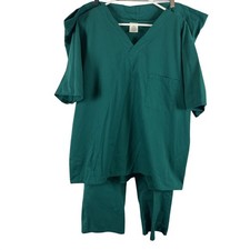 Green Unisex Medical Scrub Set V-Neck Top Size XL Pants Size L 1 Front Pocket