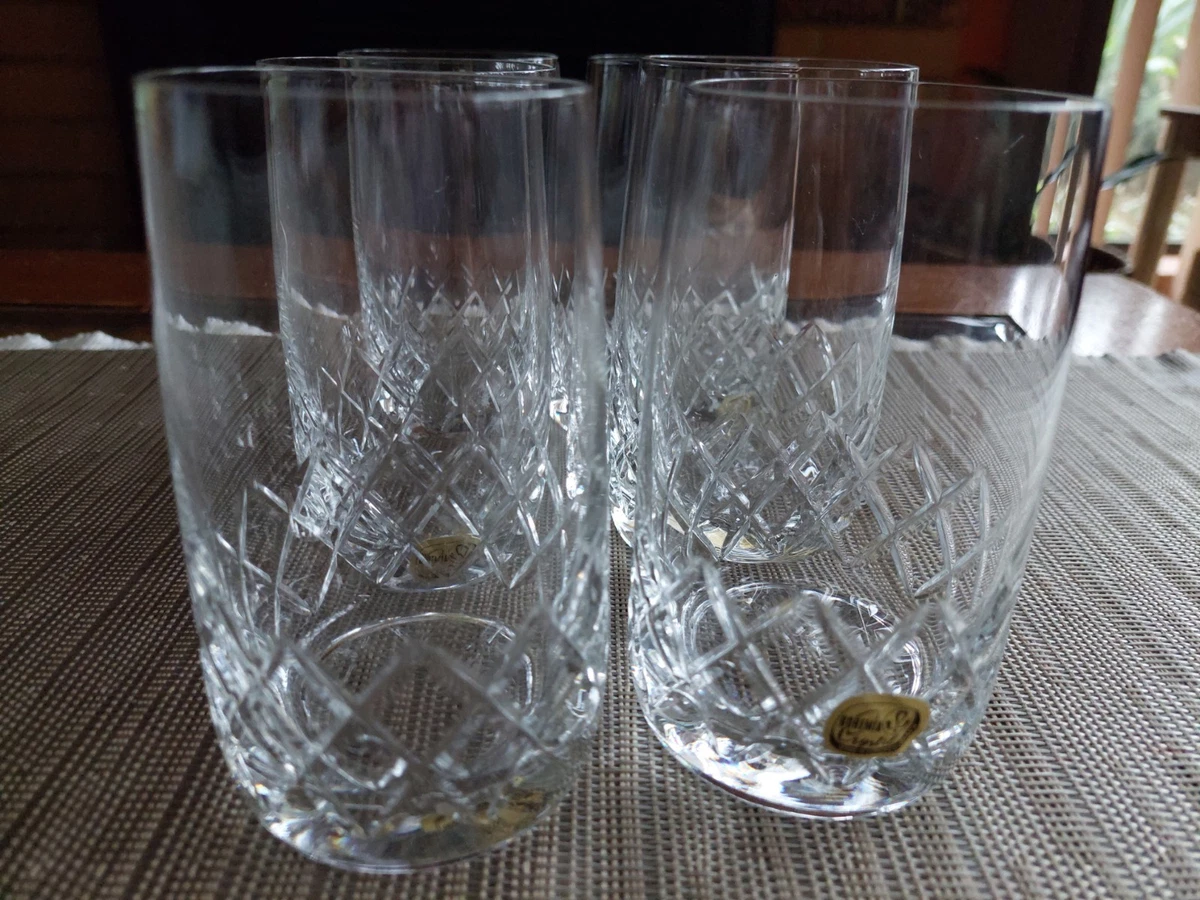 VTG BOHEMIA CRYSTAL CZECHOSLOVAKIA BRISTOL PATTERN DRINKING TUMBLERS 300ml X 6