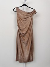 Lauren Ralph Lauren Metallic Bronze Gold Cold Shoulder Cocktail Dress Size 4