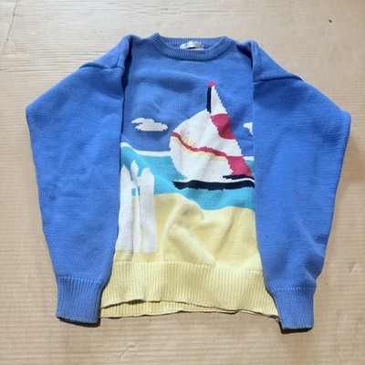 Vintage 1988 Christian Dior Sailboat Nautical Sweater Blue M Archive Fashion