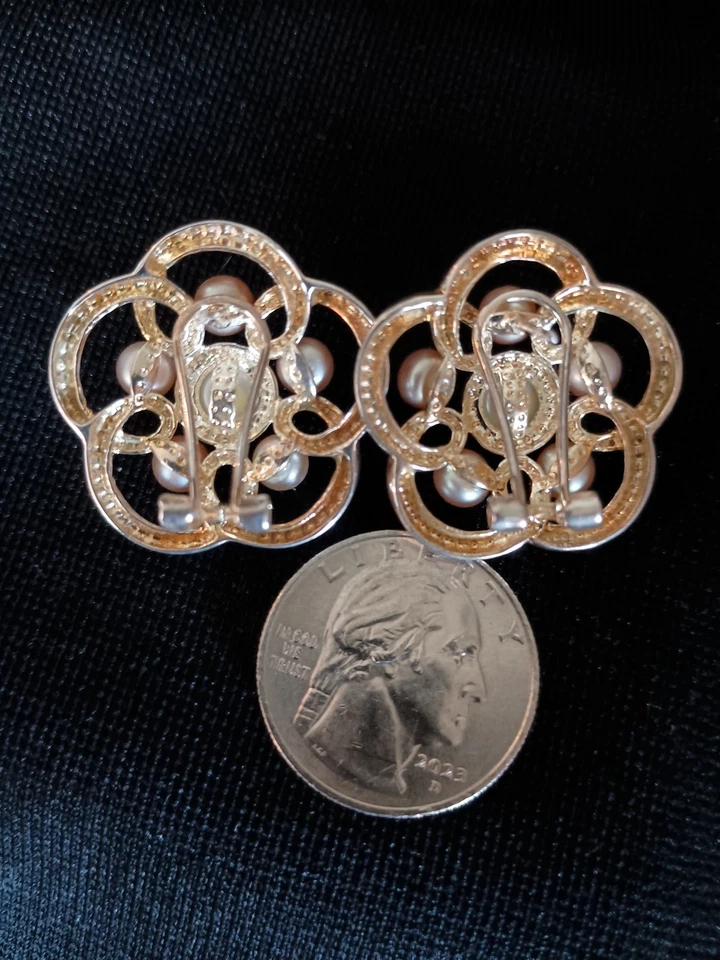 925 Sterling Silver Vntage Gold Tned Cultured Pearl Stud Clip Earrings & Pendant - Image 2 of 4