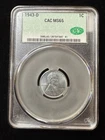 1943-D CAC MS65 Lincoln Steel Wheat Cent CACG Penny WWII