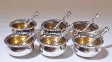 Antique Sterling Silver Salt Cellars-Set 6- Mechanics Sterling Co. -w/spoons