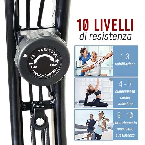 CYCLETTE PIEGHEVOLE RICHIUDIBILE SCHIENALE FASCE ELASTICHE SENSORE CARDIO BIKE - Immagine 2 di 4