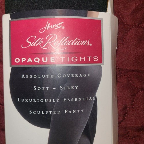 Ebony/Black Opaque tights for women size CD Hanes Silk Reflections. Control Top - Picture 2 of 5