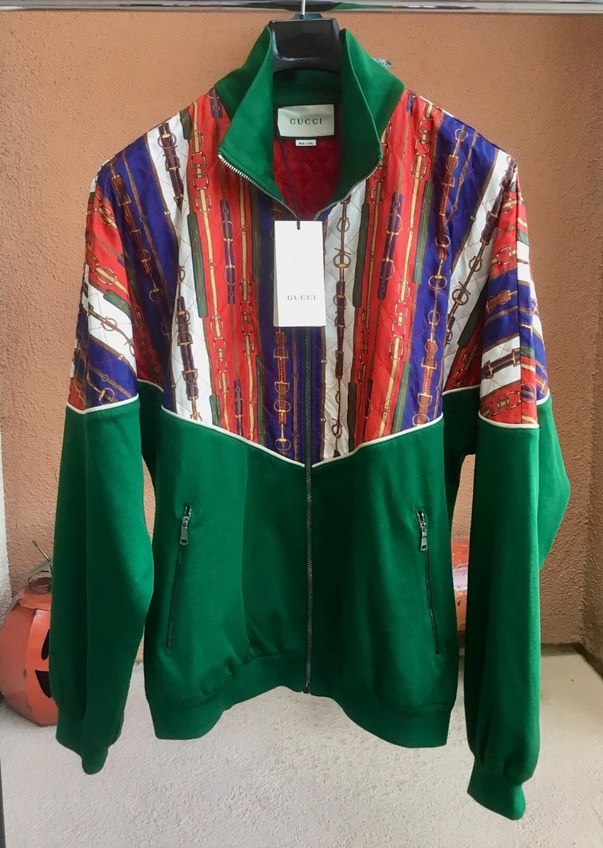 $2980 Authentic GUCCI Bi-Materials Chains Silk Vintage Zip Bomber