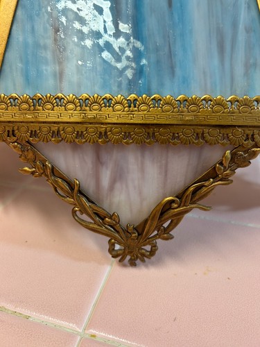 8 Panel Slag Glass Carousel Lamp Shade/Chandlier Pink & Blue Pre-Owned - Picture 10 of 14
