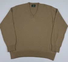 Vintage 80s Jantzen Tan Soft Knit V Neck Sweater Blank Vtg Made In USA 1980s