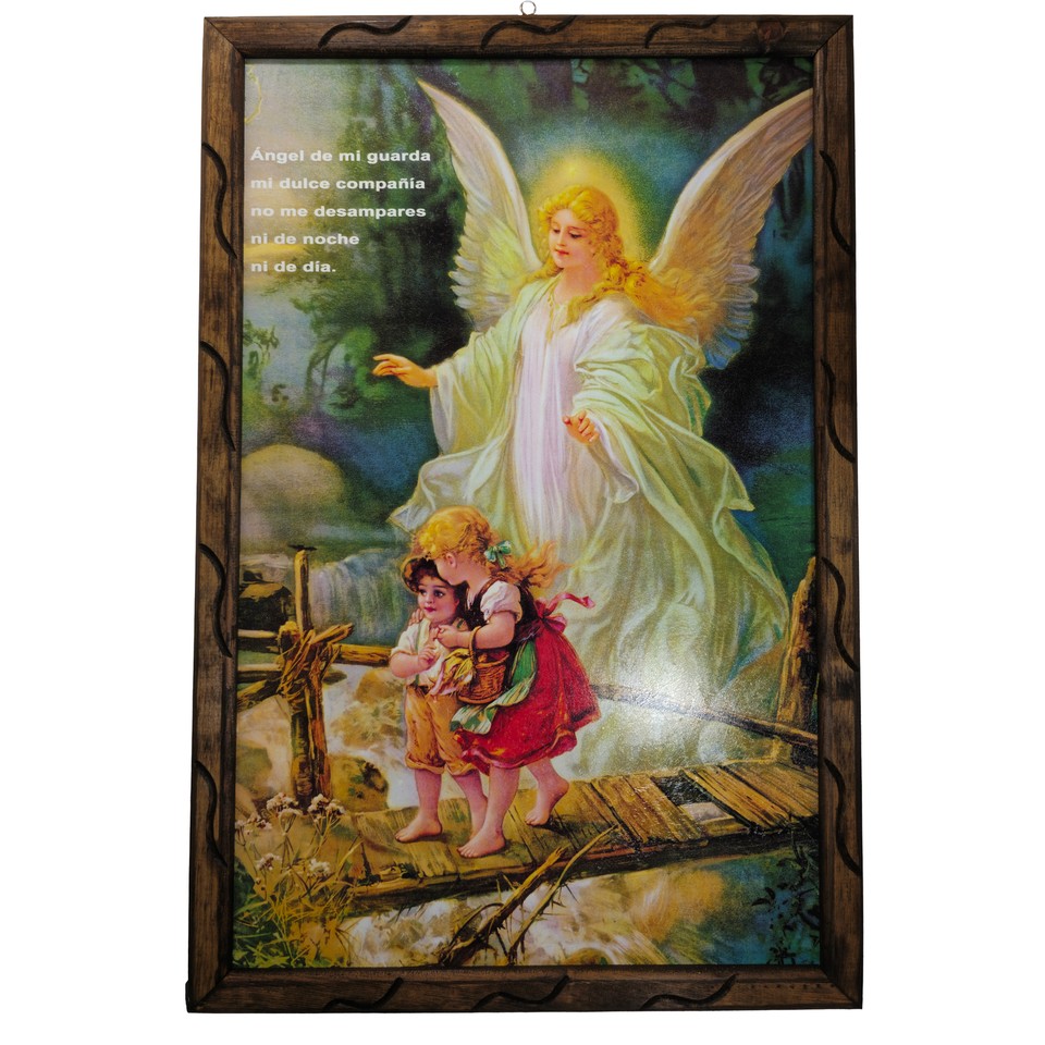 Guardian Angel Rustic Frame Home Decor Durable Wood Design Religious