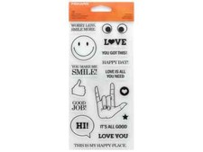 FISKARS  ALL SMILES  Clear Acrylic Stamp Set 19 pc Happy Place Smile Love Hi