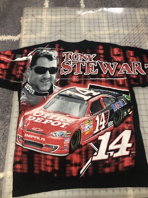 VTG Tony Stewart AOP Nascar T Shirt Red / Blue Printed side's Sz M