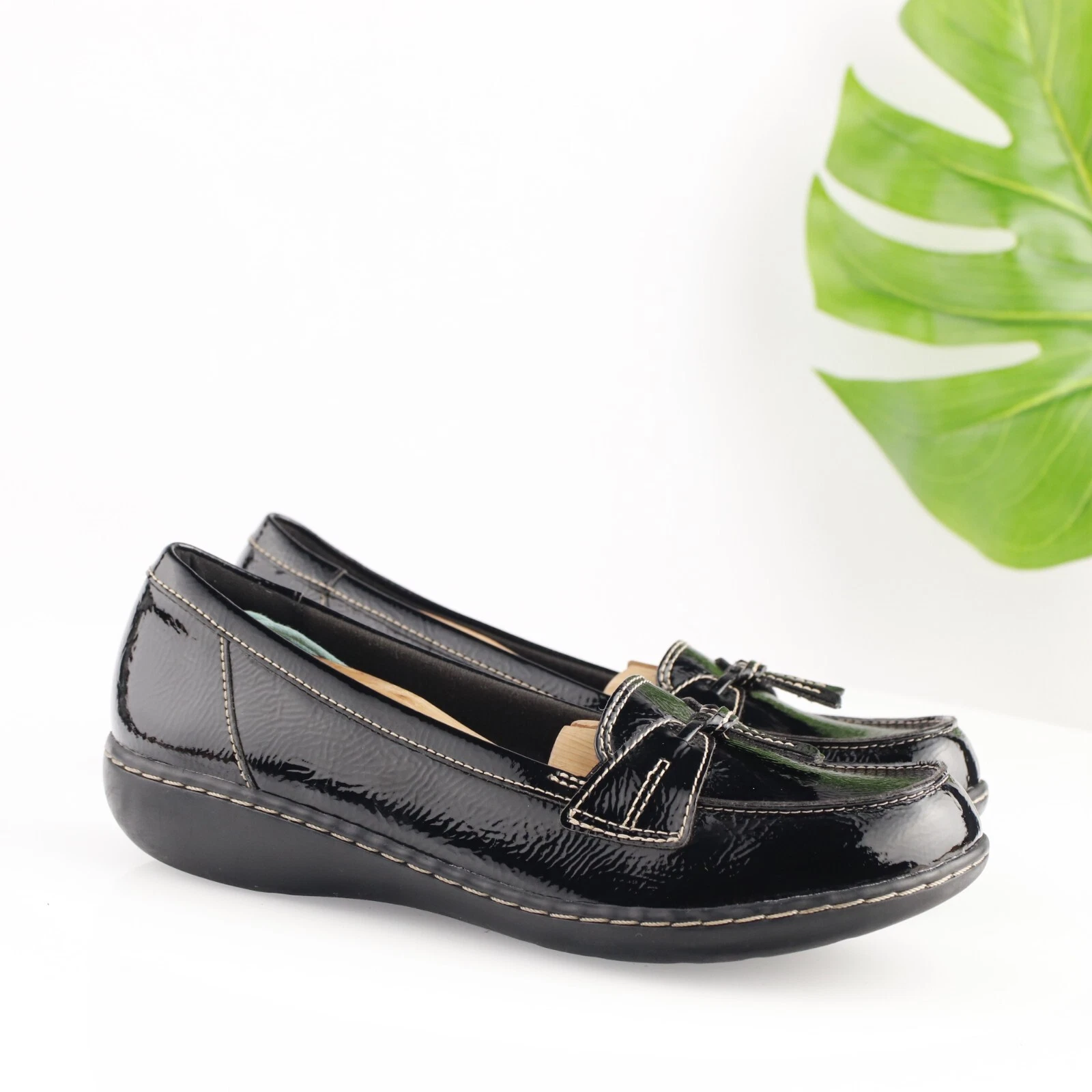 Mocassino Clarks donna Ashland Bubble Flat taglia 8 5 nero vernice scarpa slip on