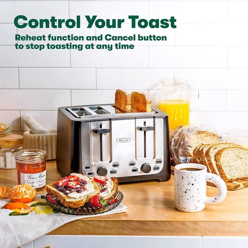 4 Slice Toaster with Auto Shut Off Extra Wide Slots Cancel Defrost Reheat Black - Picture 5 of 5