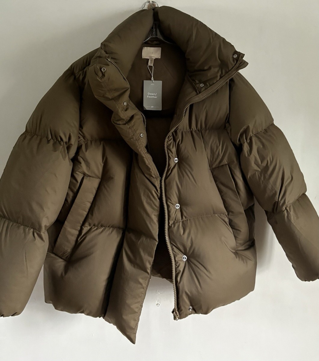 H&m Mens Khaki Puffer HM KHAKI GREEN LONG SLEEVE FEATHER DOWN