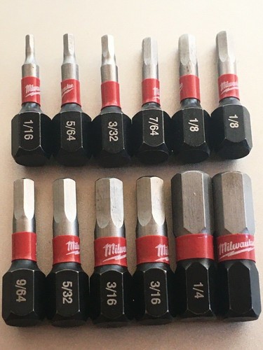 Milwaukee Shockwave 12X SEA HEX Bits 1/16 5/64 3/32 7/64 1/8 9/64 5/32 3/16 1/4