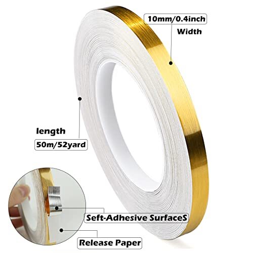 Gemetalliseerd plakband met polyester mylar-folie, verwijderbare en opplakkende decoratieve sticker met glanzende, spiegelachtige afwerking voor accentmuren, grafieken, tegelbekleding (3 rollen