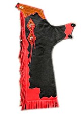 Western Black  & Red Top Grain Leather Bull Riding Rodeo Chaps : 878