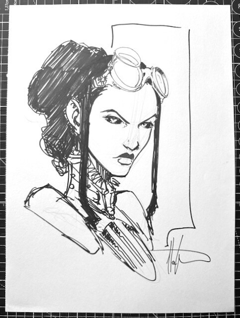Signed Original Alex Konat Lady Mechanika Sketch 10X14 Comic Art