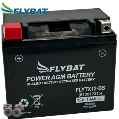 Motorrad Batterie FlyBat FLYTX12-BS / YTX12-BS AGM geschlossen, 12V|13Ah (150x86