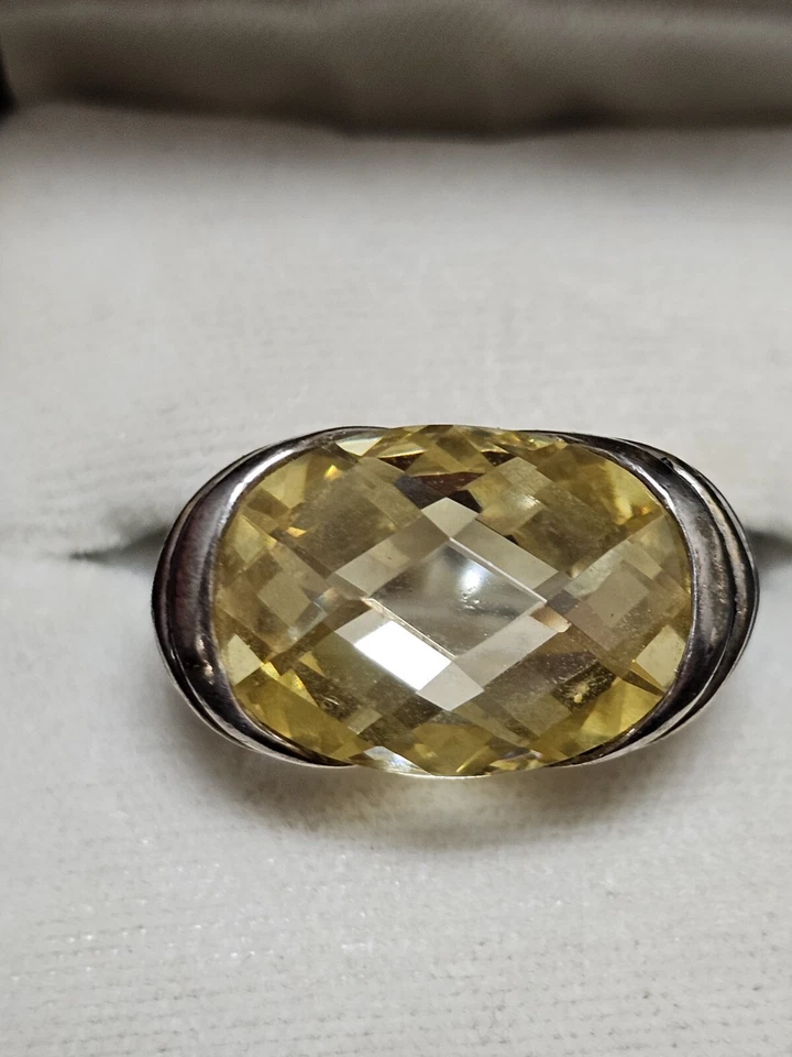 Anel vintage de prata esterlina corte facetado citrino tamanho EUA 8 Reino Unido Q 925 - Imagem 3 de 4