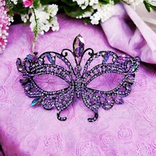 Purple Masquerade Ball Mask, Black Party Mask, Lavender Crystal Mask, Prom Mask