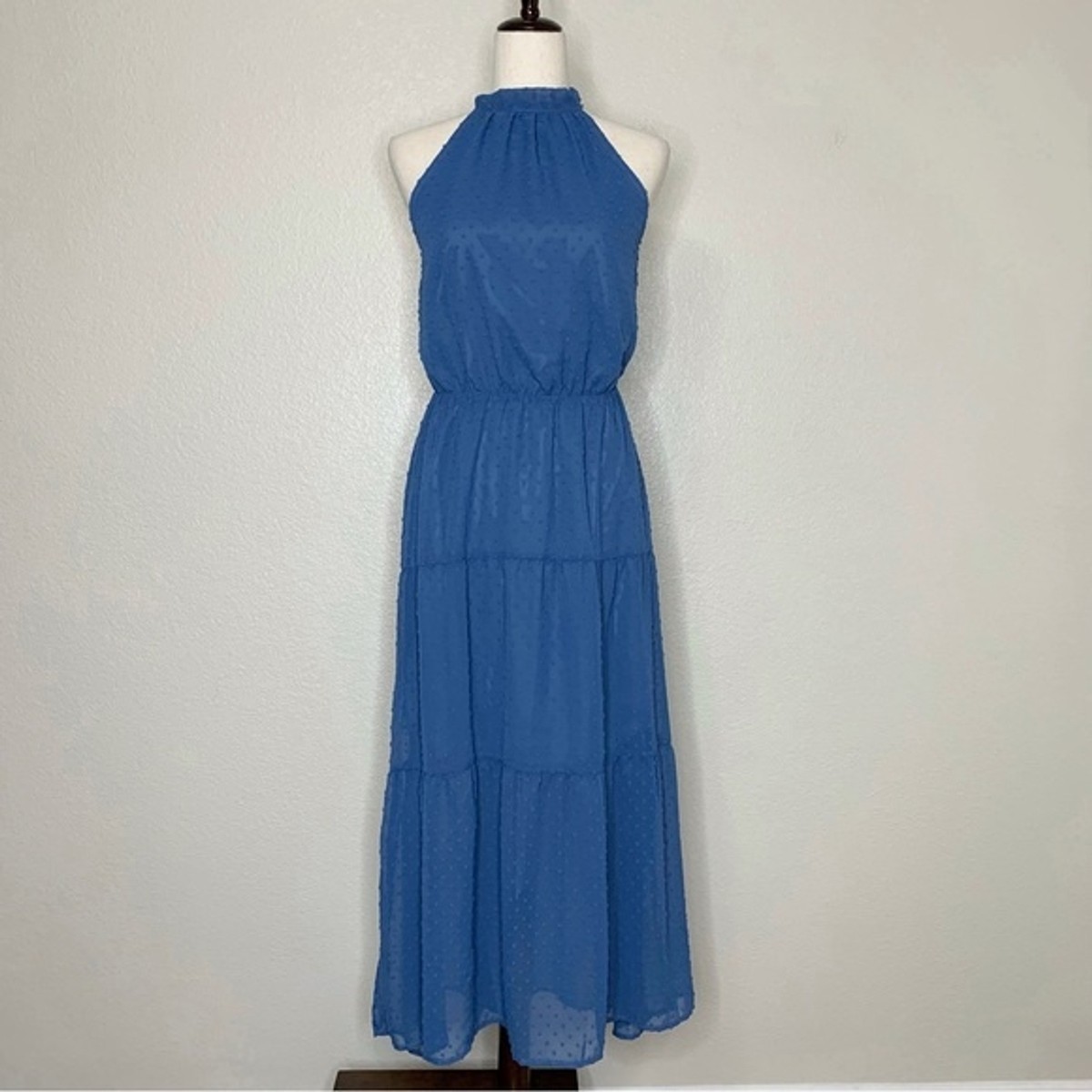 NWT Pretty Garden Blue Halter Tiered Maxi Dress | eBay