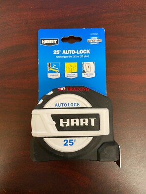 HART 25-Foot AUTOMATIC BLADE LOCK Fraction Markings Rubber Housing TAPE MEASURE