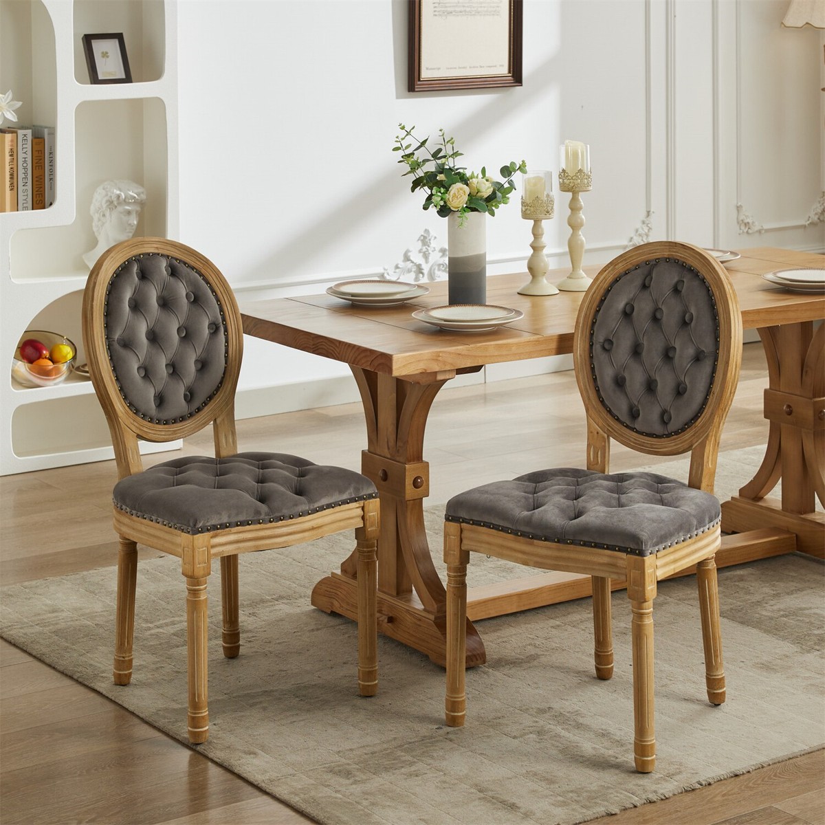 Set of Wood Dining Chair Velvet Upholstered Kitchen Dining Chair