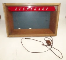 EVERSHARP Fountain Pen Razor Store Display Case Glass Wood Lighted Electric USA