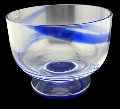 Crate & Barrel Kristallschale blaue Wirbel in klarem Krosno Polen Fuß 5 Zoll - Bild 7 von 10
