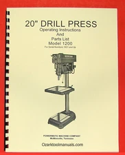 POWERMATIC 1200 20" Variable Speed Drill Press Owners Operator Parts Manual 0514