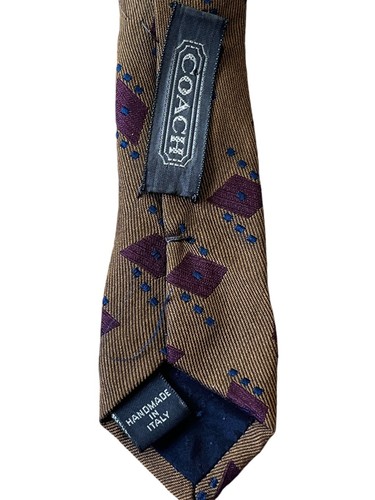 Coach VTG Mens Tie Brown Diamond Silk Classic 62" x 4" Career Designer Argyle - Picture 4 of 7