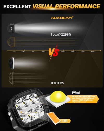 AUXBEAM 2pcs 5" LED Work Light Bar DRL White Amber Driving Combo Pods for Dodge - Foto 6 di 12