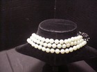 DeNicola Necklace Vintage Triple Pearls Big Rhinestone Studded Clasp Hand Knot — photo 5