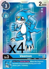 4X Digimon Card Game Veemon EX1-013 Rare NM
