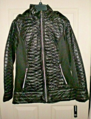 NWT NEW DIRECTIONS WOMENS HOODED BLACK PUFFER JACKET/COAT SIZE SMALL FRONT ZIPPE