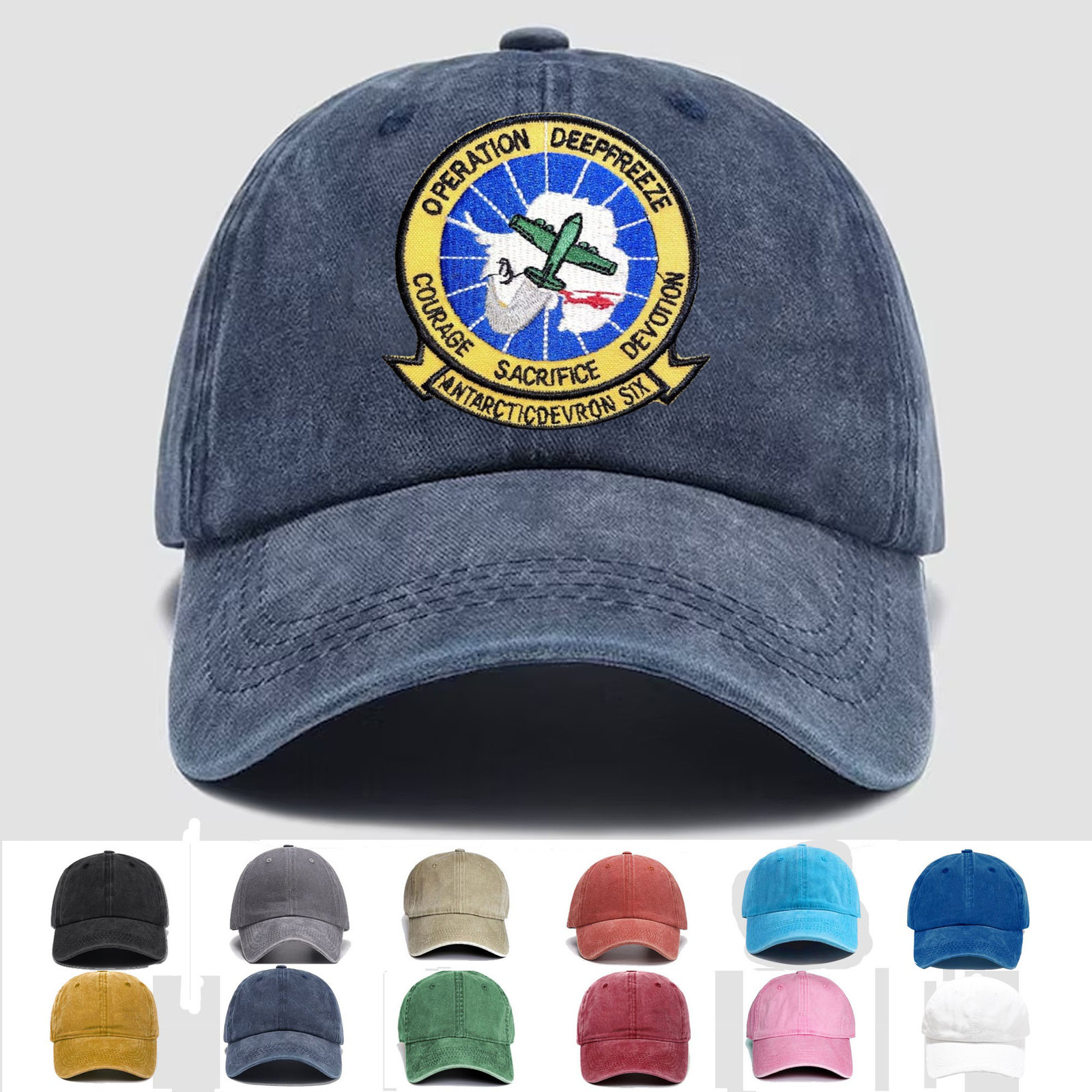 Custom Embroidered USN Operation Deepfreeze Antarcticdevron Six, Veteran Cap