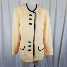 Vintage EMR Suits Blazer Jacket Womens 16 Banana Yellow Navy Contrast Trim USA