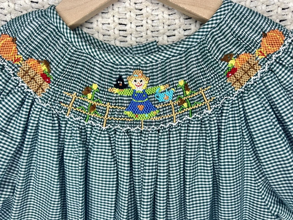 Vestido Silly Goose Smocked Bishop OTOÑO con Espantapájaros y Calabazas Talla 6 ¡USADO UNA VEZ! Foto 3 de 4