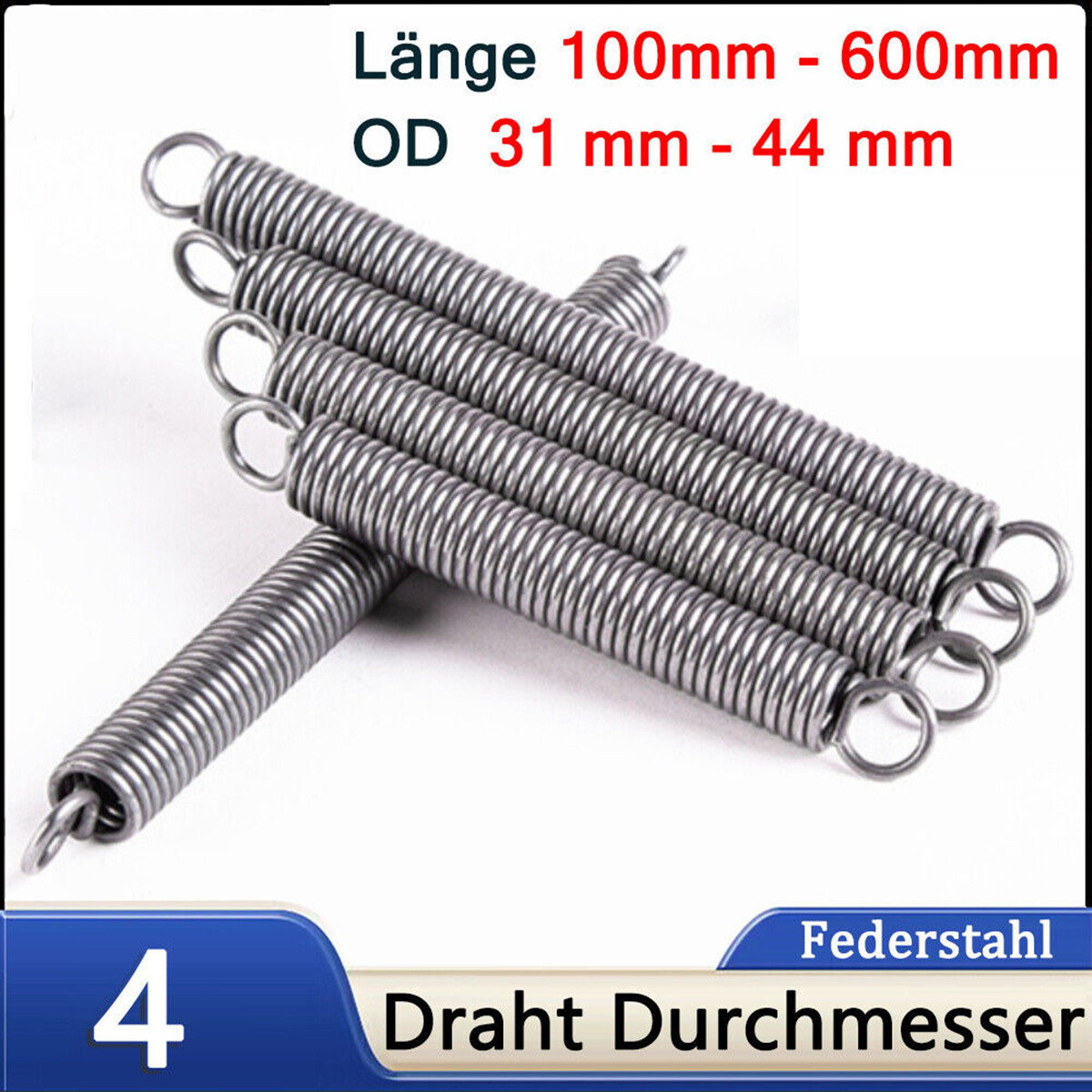 2 Stück Zugfeder Aus Federstahl – 4 Mm Draht X 35 Mm OD X 350 Mm Länge, Doppelte S-Haken, Kräftig & Elastisch